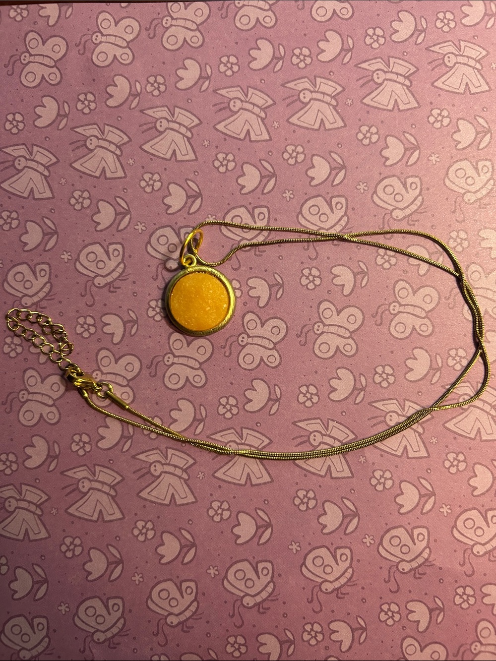 Gold Necklace with Yellow Round Pendant